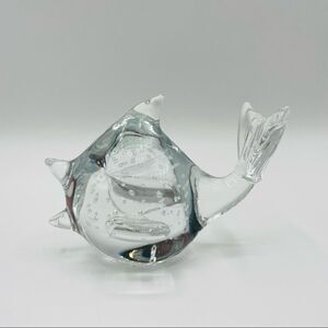 Clear Blown Art Glass Bullicante Controlled Bubbles Fish Paperweight